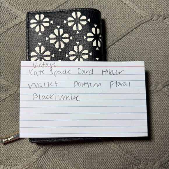 VTG Kate Spade Card Holder Wallet Pattern Floral Black White Hippie Boho Small - Picture 7 of 8